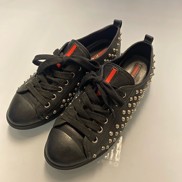 Prada Black Sneakers with Silver Studs size 35/US 5 - Picture 2 of 7